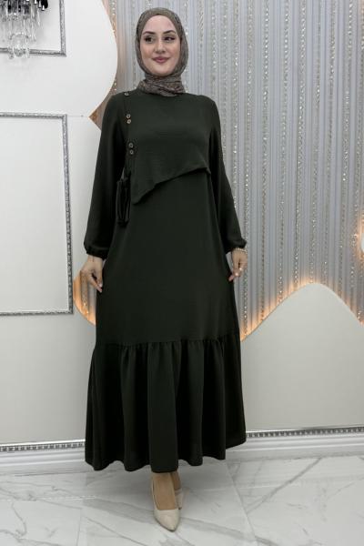 Aram düğme elbise Haki