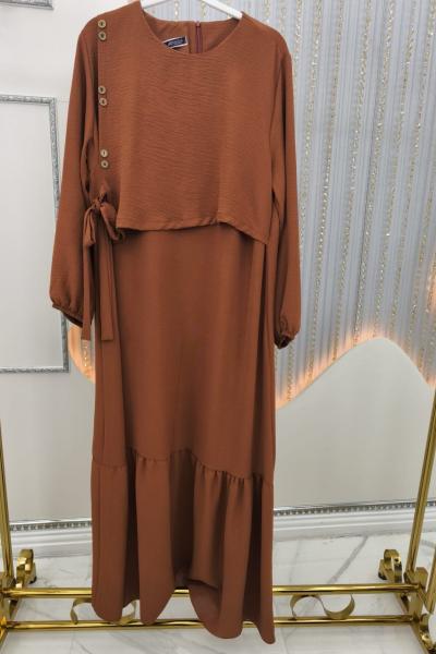 Aram düğme elbise Kiremit