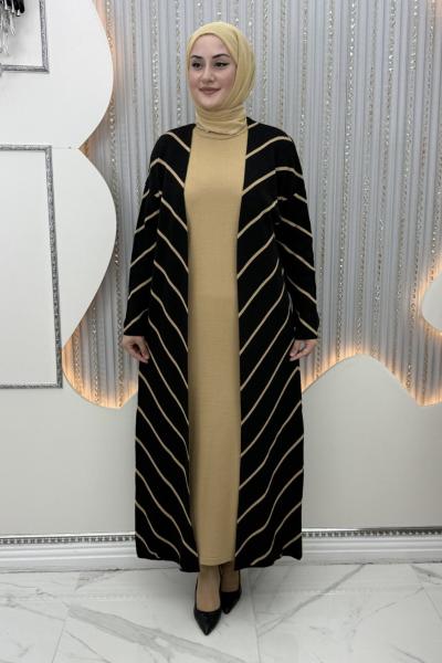 Bukle Elbiseli Hırka Siyah