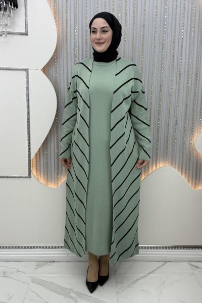 Bukle Elbiseli Hırka Mint Yeşili