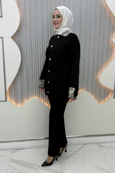 Büklüm Pantolonlu Takım Siyah