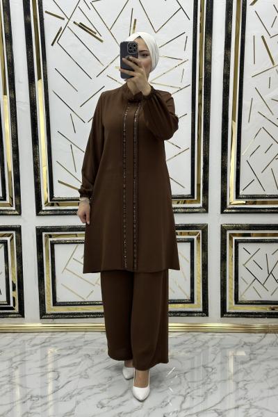 Çift taraf taşlı takım Koyu Kahverengi