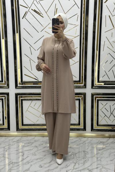 Çift taraf taşlı takım Krem