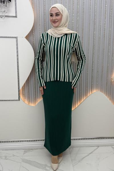 Çizgizem etekli takım Zümrüt
