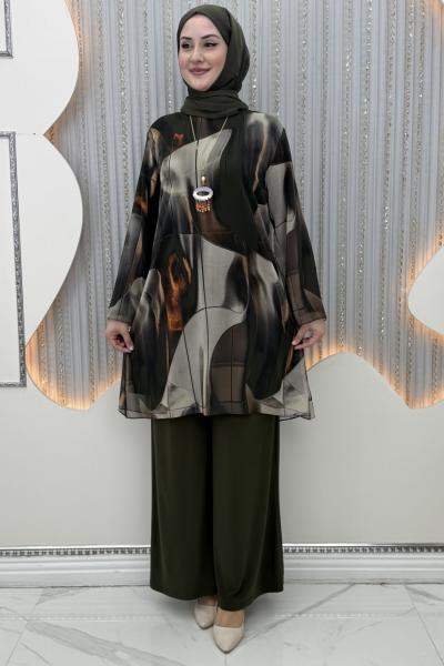 Dalga Pantolonlu Takım Haki