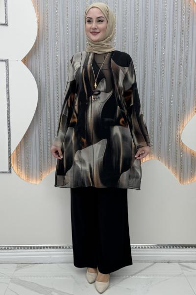 Dalga Pantolonlu Takım Siyah