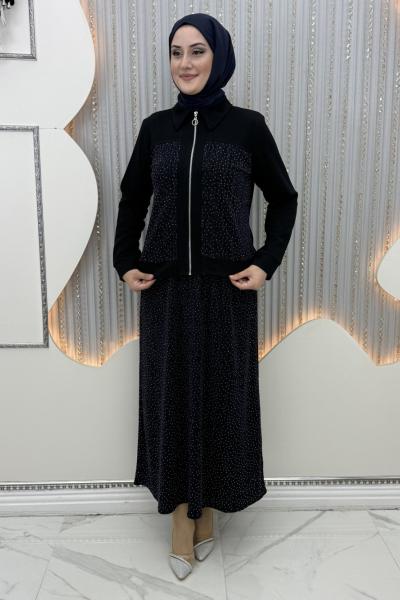 Deste Elbiseli Hırka Lacivert