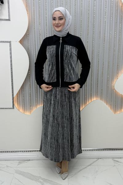 Deste Elbiseli Hırka Açık Gri