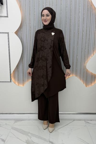 Gülümser Pantolonlu Takım Kahverengi