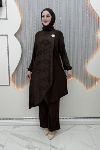 Gülümser Pantolonlu Takım  Kahverengi
