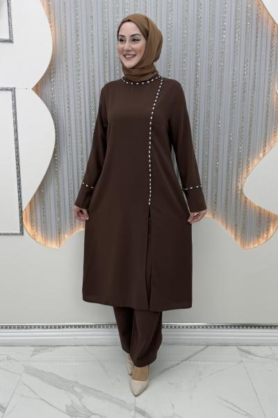 Hande Pantolonlu Takım Kahverengi