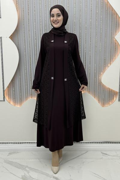 Hanımtül Hırkalı Elbise Kahverengi