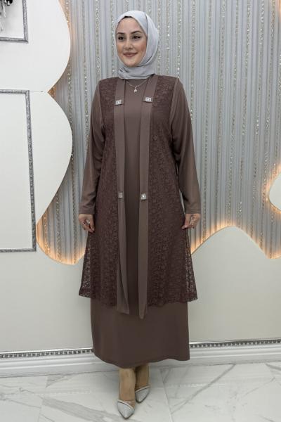 Hanımtül Hırkalı Elbise Sütlü Kahve