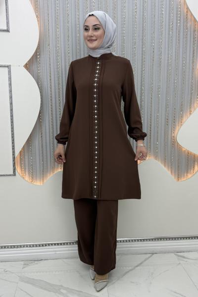 Hazan Pantolonlu Takım Kahverengi