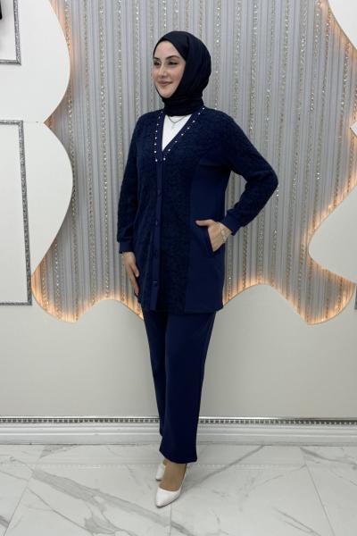 İşleme pantolonlu takım Mavi