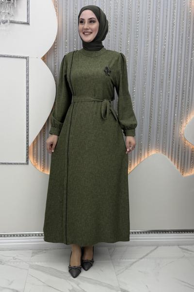 Kadem taşlı elbise Haki
