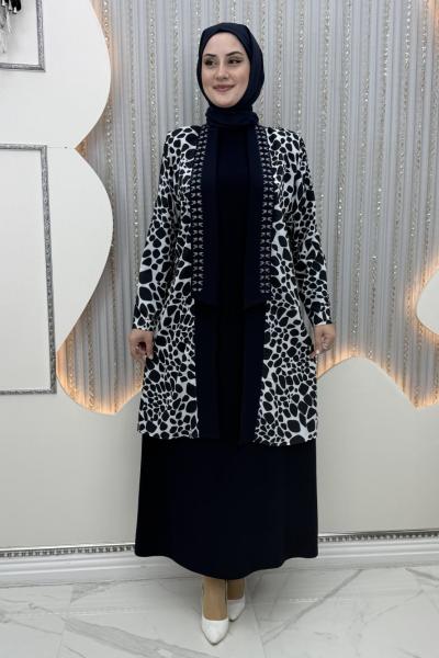 Leydi leopar elbiseli hırka Lacivert