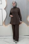 Liya Pantolonlu Takım Kahverengi