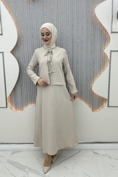 Melis Hırkalı Elbise Krem