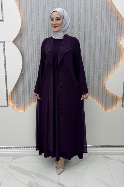 Nefsun Elbiseli Hırka  Mor