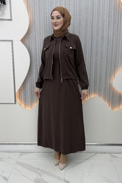 Nursena Elbiseli Hırka Kahverengi