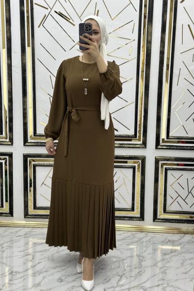 Piliseli düşsel elbise  Kahverengi