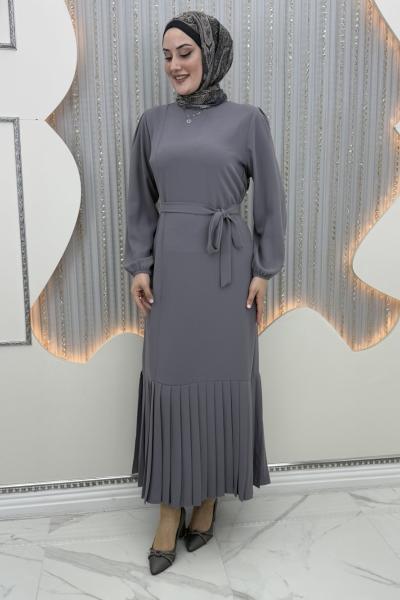 Piliseli düşsel elbise Gri