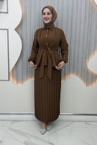 Pırıltı Etekli Takım  Taba