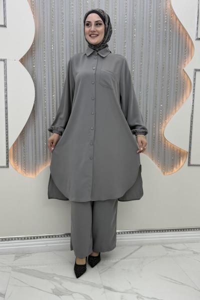 Rozalin Pantolonlu Takım Gri