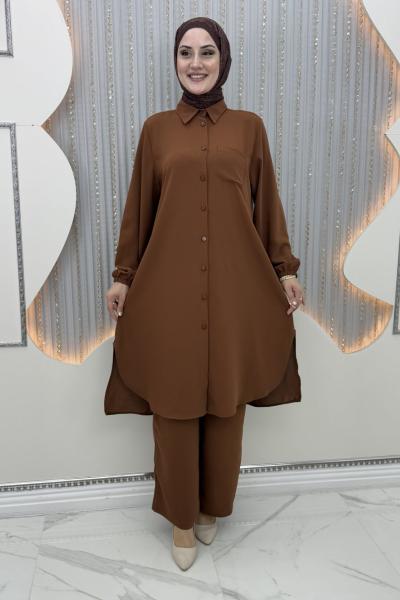 Rozalin Pantolonlu Takım Kahverengi