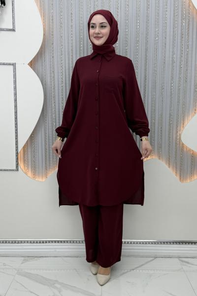 Rozalin Pantolonlu Takım Bordo