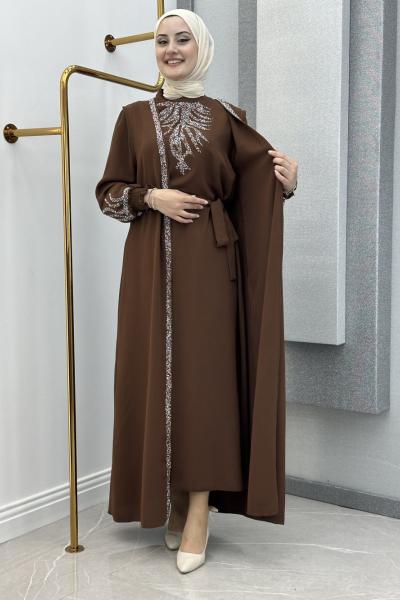 Sebil yelekli taşlı 2li takım Kahverengi