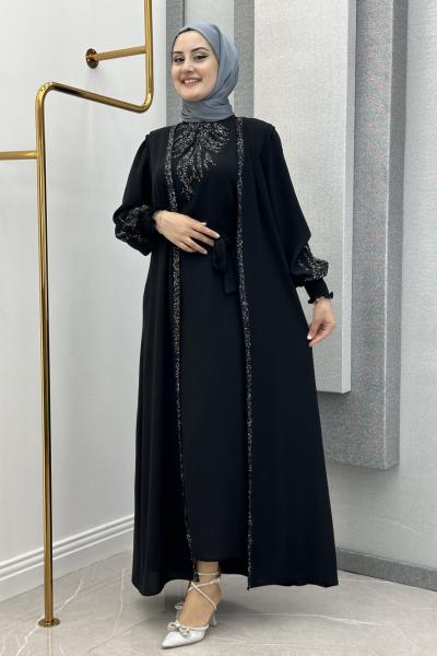 Sebil yelekli taşlı 2li takım Siyah