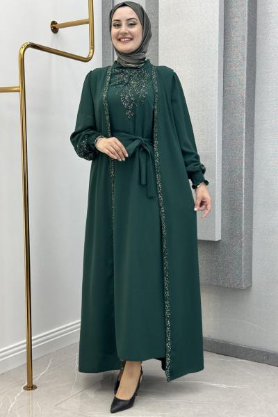 Sebil yelekli taşlı 2li takım Zümrüt