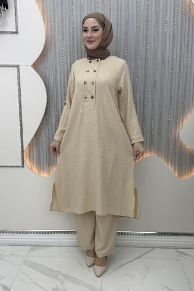 Selime Pantolonlu Takım Krem