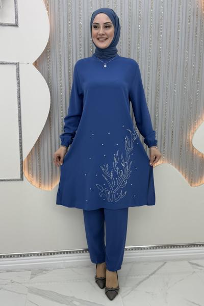 Süzün pantolonlu takım Mavi