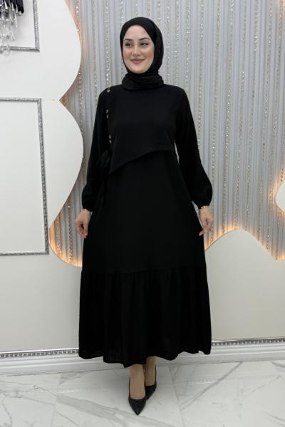Tansu düğmeli elbise Siyah
