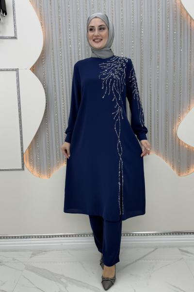 Yakut Taşlı Takım Lacivert