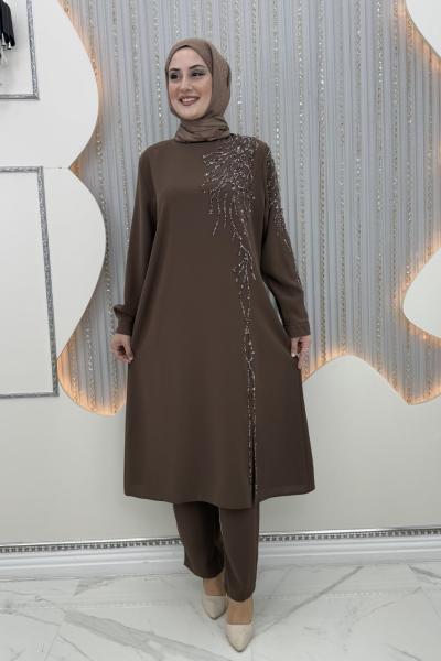 Yakut Taşlı Takım Kahverengi