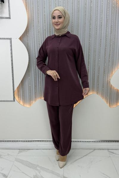 Yüsra Pantolonlu Takım Mürdüm
