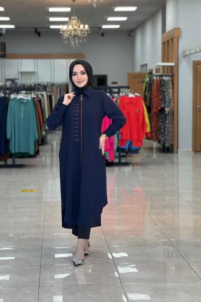 Düğme Detaylı Kap Lacivert