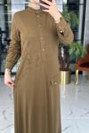 Kabartma Desenli Elbise Haki