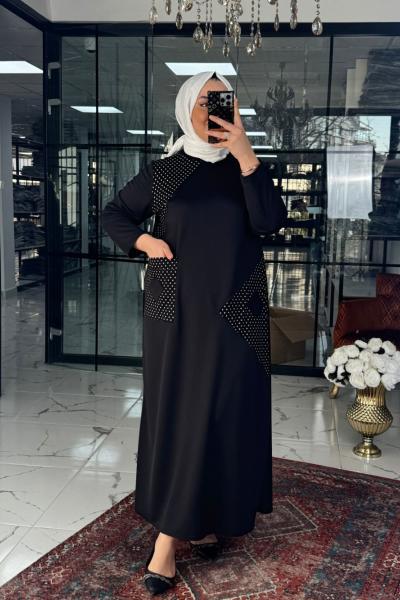 Serap Elbise Puantiyeli-siyah taba