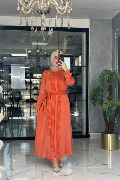 Şeyda Cupra Elbise-Turuncu