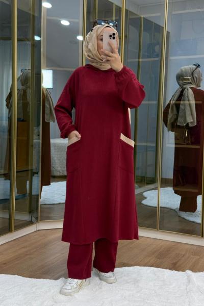 Burgu Kumaş Garnili Takım Bordo