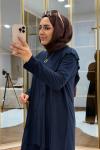 Çapraz Şal Detaylı Tilda Kumaş Takım Lacivert