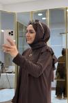 Çapraz Şal Detaylı Tilda Kumaş Takım Kahverengi