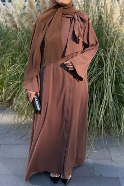 Fular Bağlamalı Abaya Kahverengi