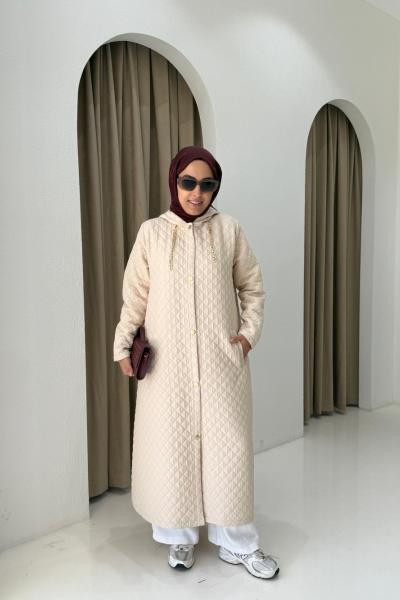 Kapüşonlu Capitone Mont Bej