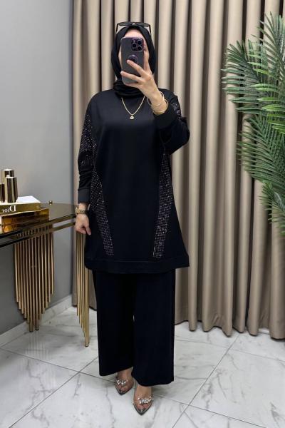 Hanımeli Taşlı Takım Siyah